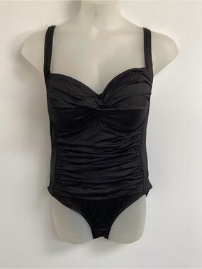 Classic Black Ruched One-Piece Swimsuit with Molded Cup & Tummy Panel Size 16W